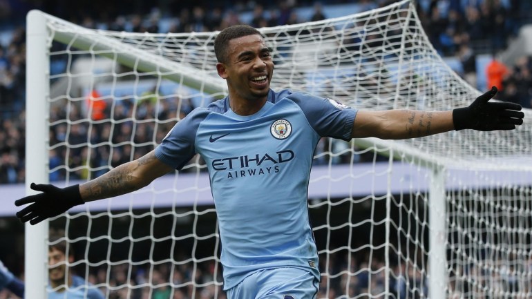 Britain Soccer Football - Manchester City v Swansea City - Premier League - Etihad Stadium - 5/2/17 Manchester City's Gabriel Jesus celebrates scoring their first goal Reuters / Andrew Yates Livepic EDITORIAL USE ONLY. No use with unauthorized audio, video, data, fixture lists, club/league logos or "live" services. Online in-match use limited to 45 images, no video emulation. No use in betting, games or single club/league/player publications. Please contact your account representative for further details.