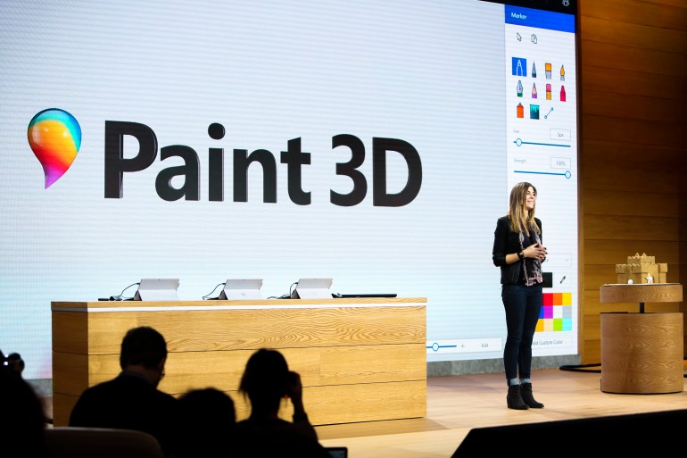 IMAGE DISTRIBUTED FOR MICROSOFT - Megan Saunders, General Manager at Microsoft, unveils 3D in Windows 10 at Microsoft's October event at Spring Studios on Wednesday, Oct. 26, 2016, in New York اسوشيتد برس