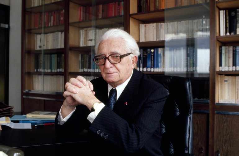 French historian and writer Fernand Braudel in his office. (Photo by Sergio Gaudenti/Sygma via Getty Images)