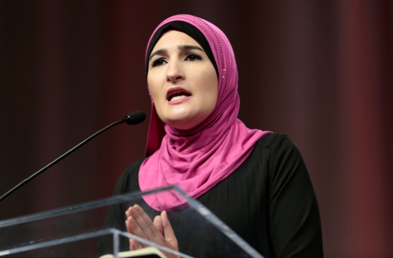 Linda Sarsour, National Co-Chair, Women's March, addresses the audience during the opening session of the three-day Women's Convention at Cobo Center in Detroit, Michigan, U.S., October 27, 2017. REUTERS/Rebecca Cook