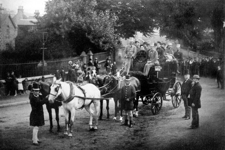 Andrew Carnegie Rides Coach in London - stock photo