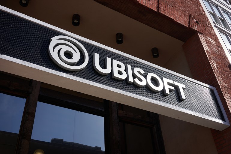 San Francisco, CA, USA - Feb 8, 2020: The Ubisoft sign is seen at the entrance to the Ubisoft San Francisco office. Ubisoft Entertainment SA is a French video game company headquartered in Montreuil.; Shutterstock ID 1811408623; purchase_order: aj; job: ; client: ; other: