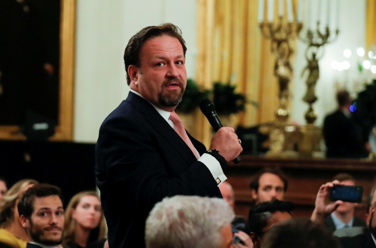 Former Trump White House staffer and current Salem Radio talk show host Sebastian Gorka speaks during U.S. President Donald Trump's social media summit with prominent conservative social media figures in the East Room of the White House in Washington, U.S., July 11, 2019. REUTERS/Carlos Barria