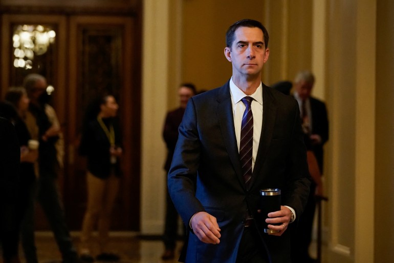 U.S. Senator Tom Cotton (R-AR) arrives as Senate Republicans meet for leadership elections at the U.S. Capitol in Washington, U.S., November 16, 2022. REUTERS/Elizabeth Frantz