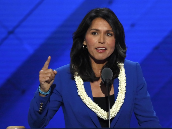 U.S. Representative Tulsi Gabbard (D-HI) delivers a nomination speech for Senator Bernie Sanders on the second day at the Democratic National Convention in Philadelphia, Pennsylvania, U.S. July 26, 2016. REUTERS/Mike Segar