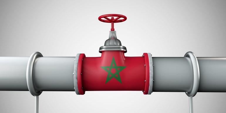 Morocco oil and gas fuel pipeline. Oil industry concept. 3D Rendering