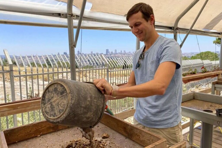 Jared Kushner sifts through dirt in the City of David. Photography: Yitzhak Dvir