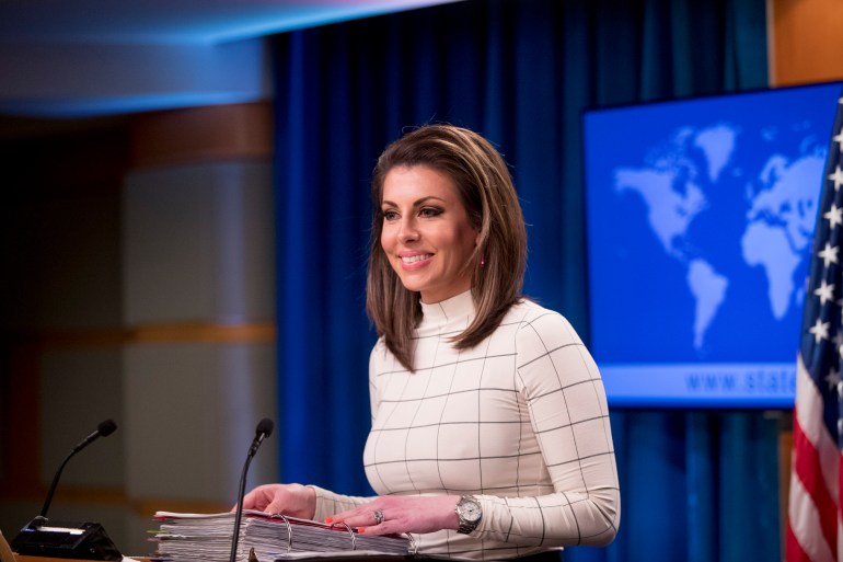 State Department spokesperson Morgan Ortagus attends a news conference at the State Department in Washington, Monday, June 17, 2019. (AP Photo/Andrew Harnik)